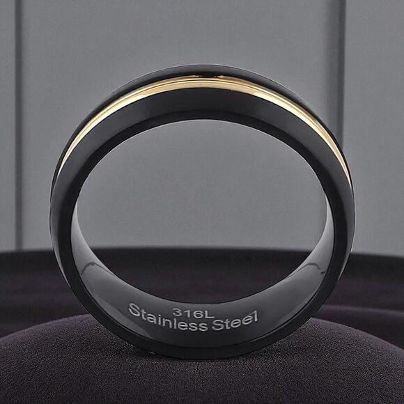 Stainless Steel Men's Black and Yellow Wedding Band - Picture 3 of 4
